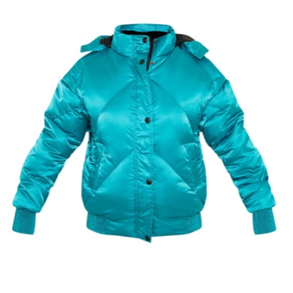 Pretty Little Things Green Satin Quilted Cuff Hem Puffer Jacket removable hood 6 - Picture 4 of 16